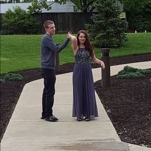 Grey prom dress, with Rhine stone studded top